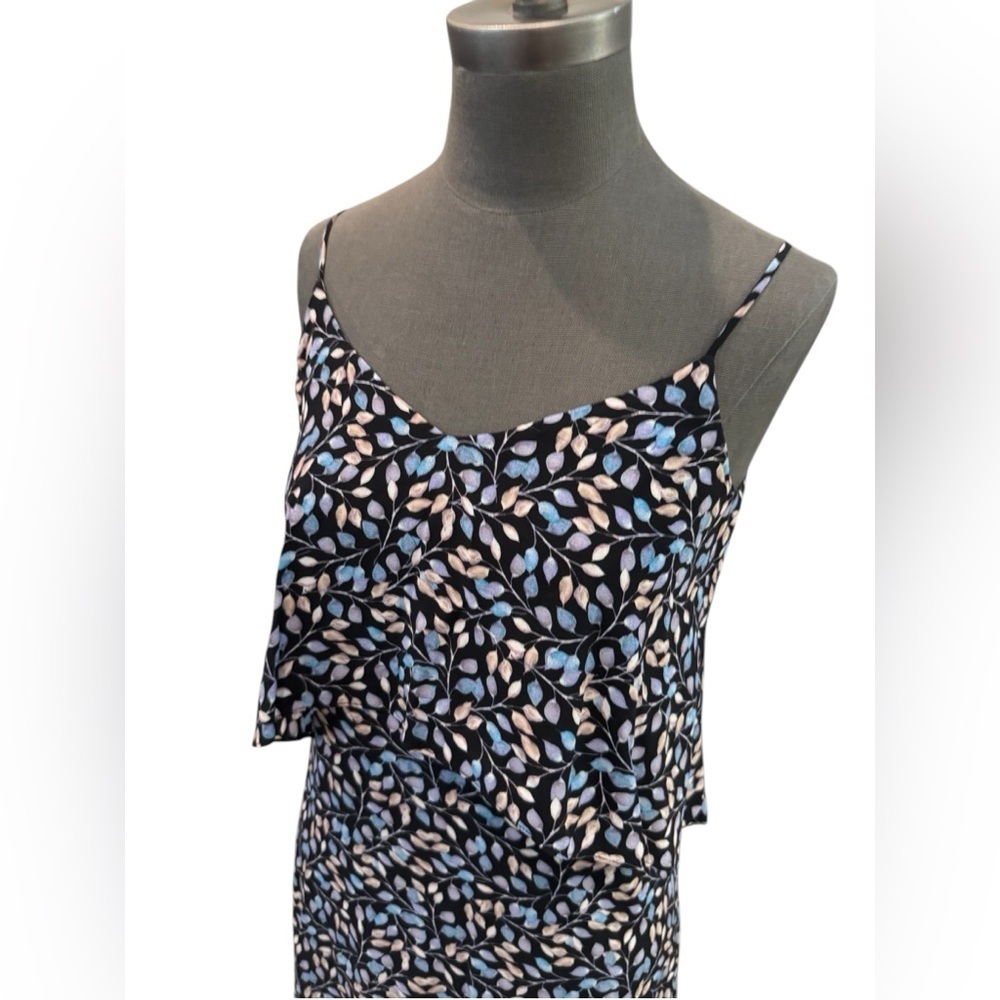 Intermix Layla Ruffled High Low Dress Navy Leaf Print Silk Small - Picture 7 of 12